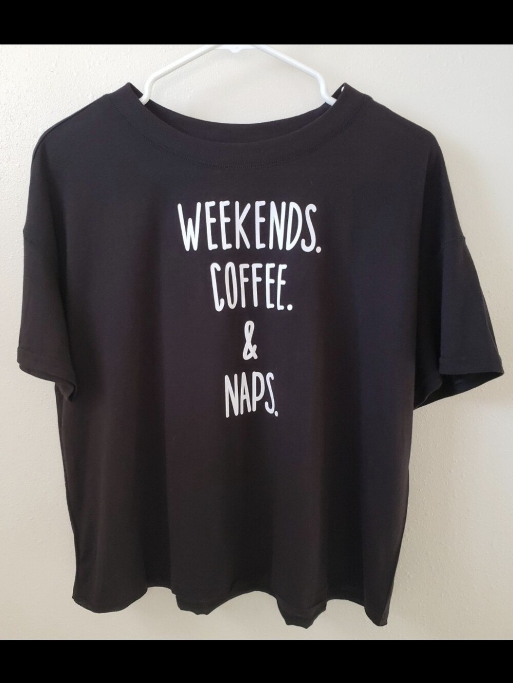 Black T-shirt Joyspun Weekends. Coffee. & Naps. Short Sleeve Comfy NEW Small